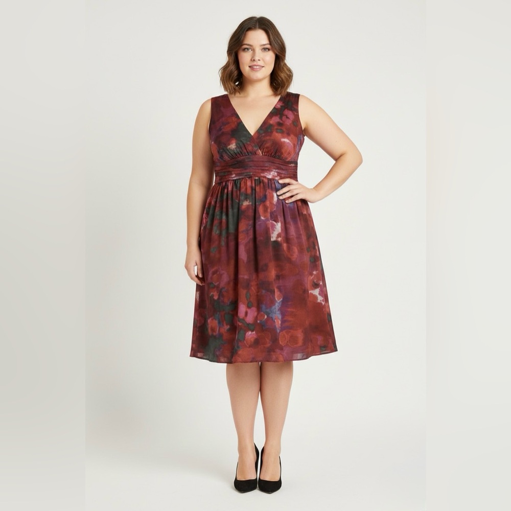 Banana Republic Floral Red Purple Green and Black Dress lined